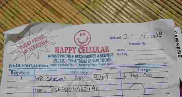 mengetahui imei ponsel dari nota pembelian