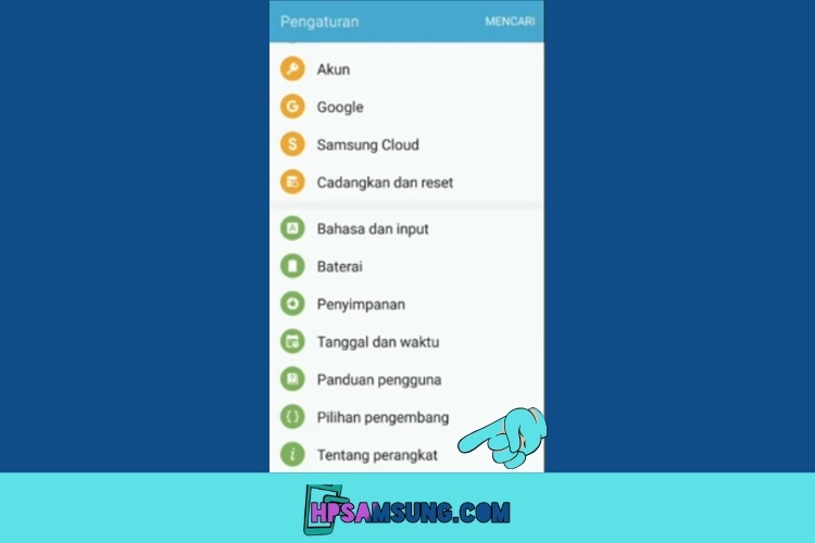 menu pengaturan tentang ponsel